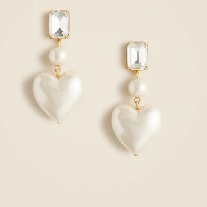 NWT J. Crew Crystal-and- faux pearl heart drop earrings